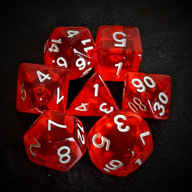 Clear Red Acrylic - 7pcs RPG Full Dice Set Top